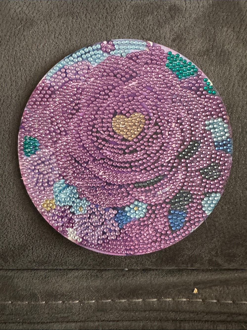 Round Pink Rhinestone Floral Decorative Trivet or Coaster